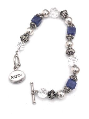 Silpada Blue Beaded Bracelet with 'FAITH' Charm - Sterling Silver
